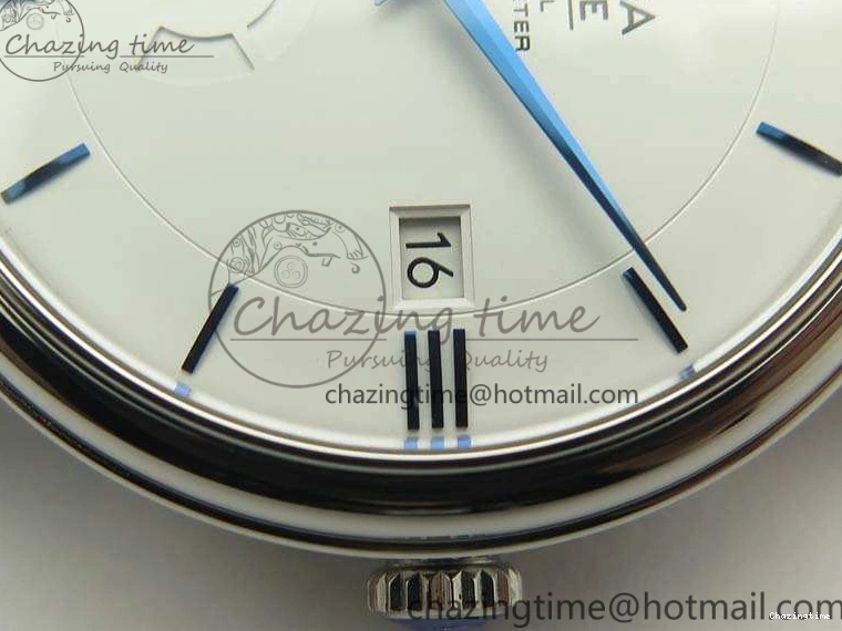 0514 Fashionable De Ville Prestige Real Power Reserve SS TW 1:1 Best Edition White Dial Blue Markers On Leather Strap A 8094